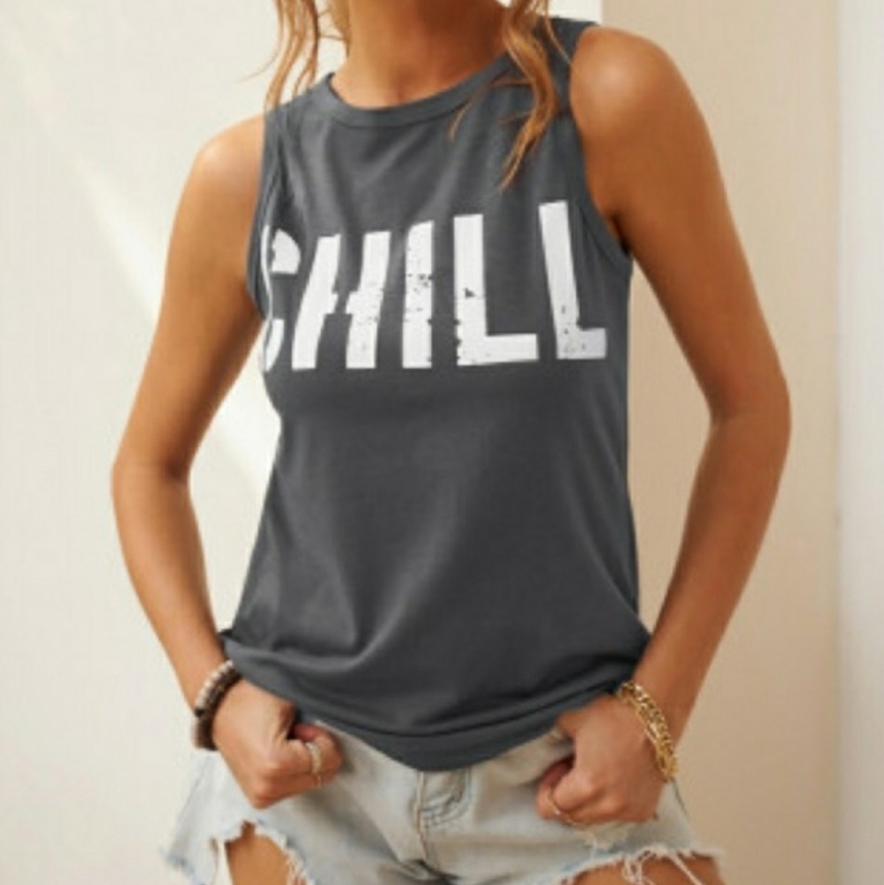 Graphic Tee Chill Tshirt Tank Top L,XL,XXL Dk Gray charcoal